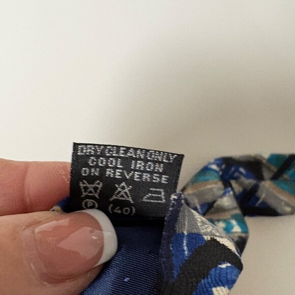 Stefano Milano Silk Tie Blue Teal Abstract Mens Necktie Handmade Italy Office - Picture 6 of 8
